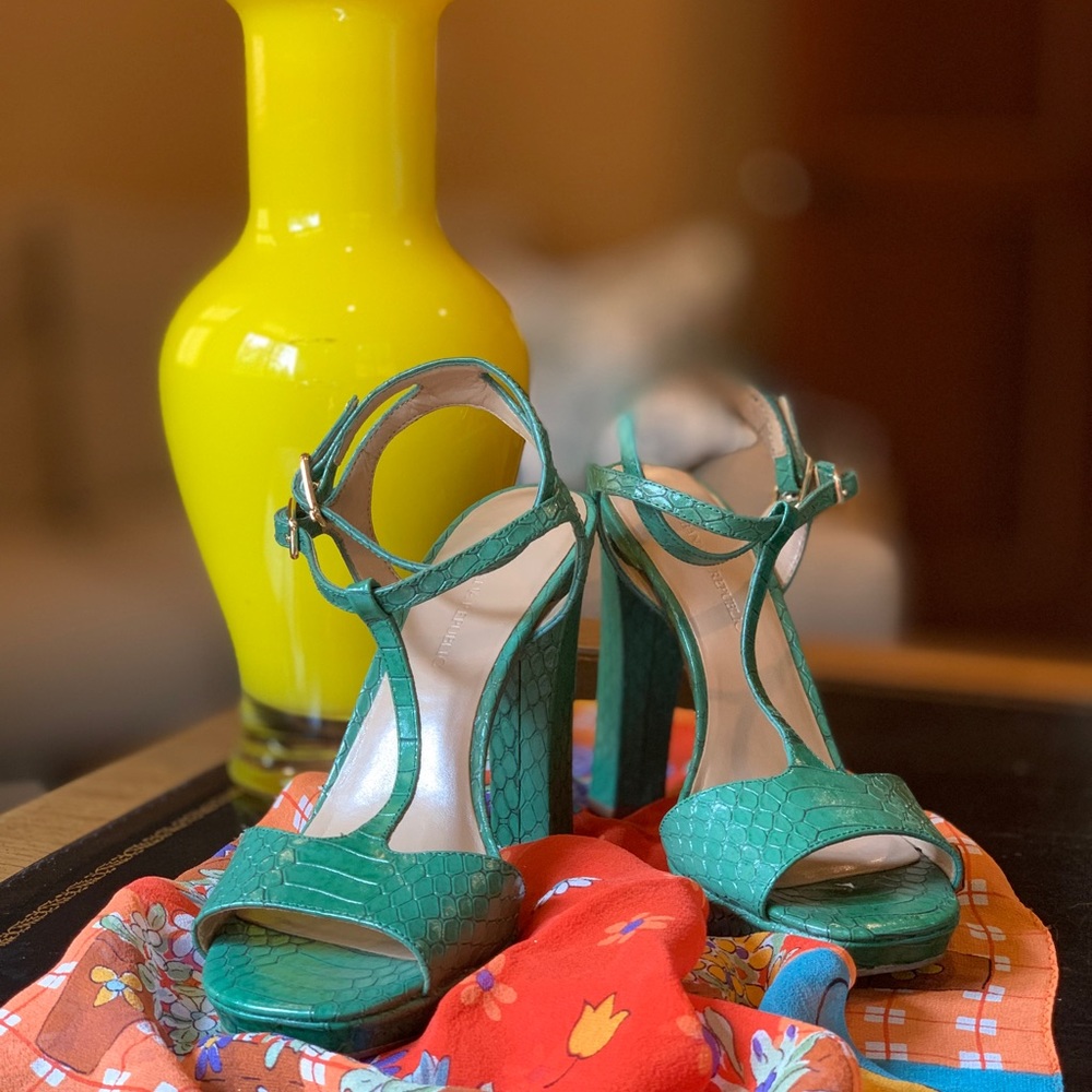 Banana Republic green snake skin sandals